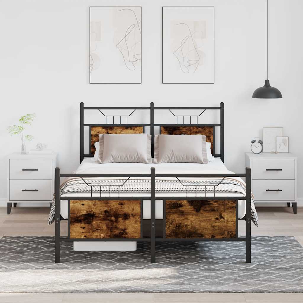 Smoked Oak Small Double Bed Frame 120x190 cm - Engineered Wood