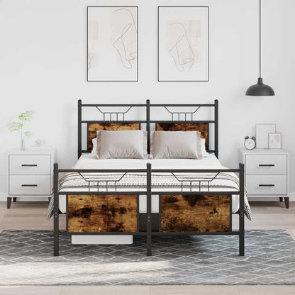 Smoked Oak Small Double Bed Frame 120x190 cm - Engineered Wood