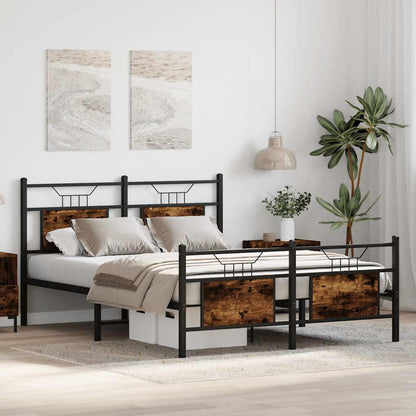 Smoked Oak 137x190 cm Bed Frame - Engineered Wood (No Mattress)