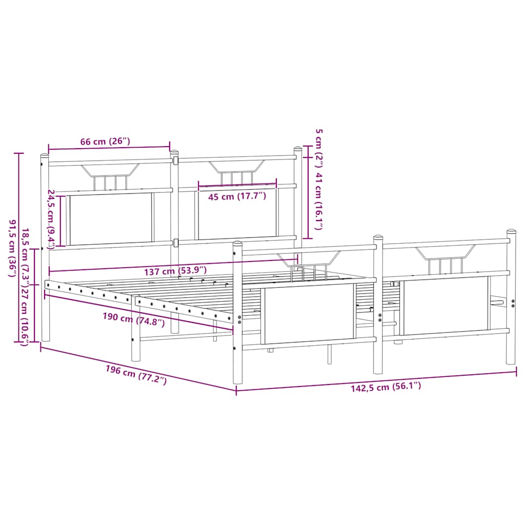 Smoked Oak 137x190 cm Bed Frame - Engineered Wood (No Mattress)