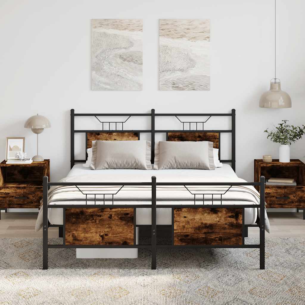 Smoked Oak 137x190 cm Bed Frame - Engineered Wood (No Mattress)