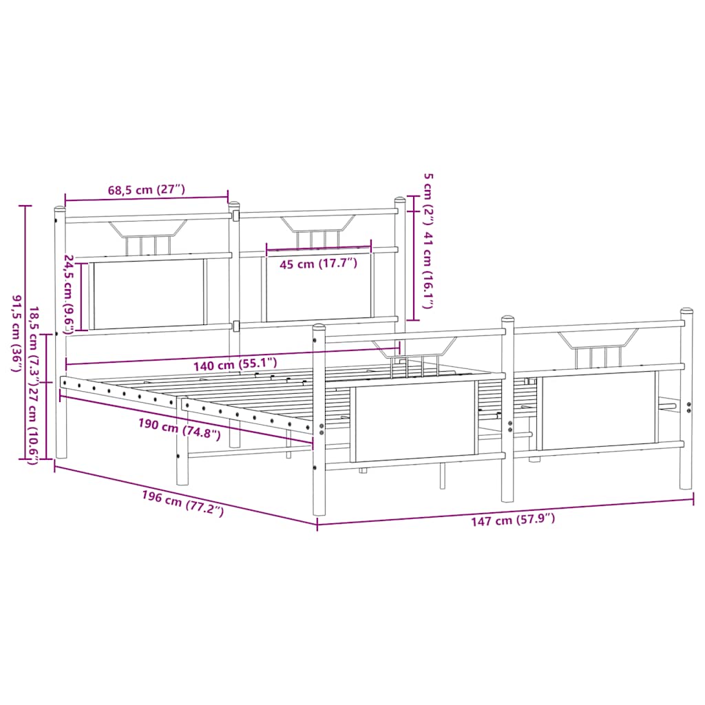 Smoked Oak Engineered Wood Bed Frame 140x190 cm - No Mattress