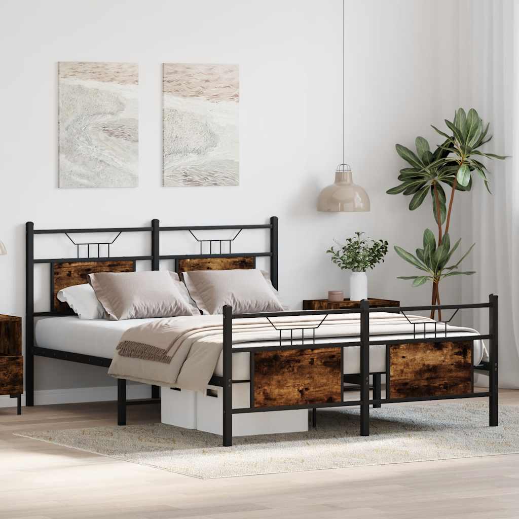King Size Bed Frame 150x200 cm, Smoked Oak Wood, No Mattress