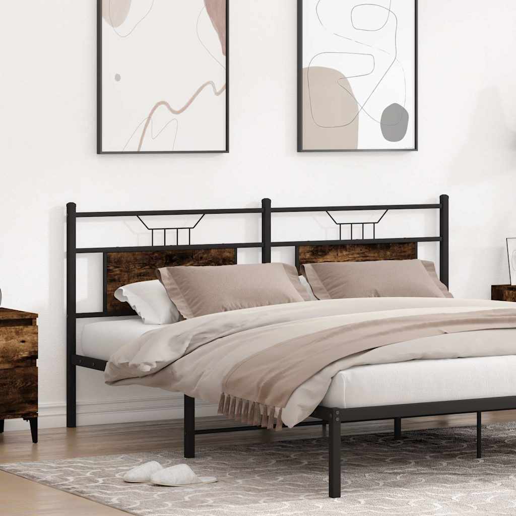 Smoked Oak Headboard, 183 cm - Engineered Wood & Steel Elegance