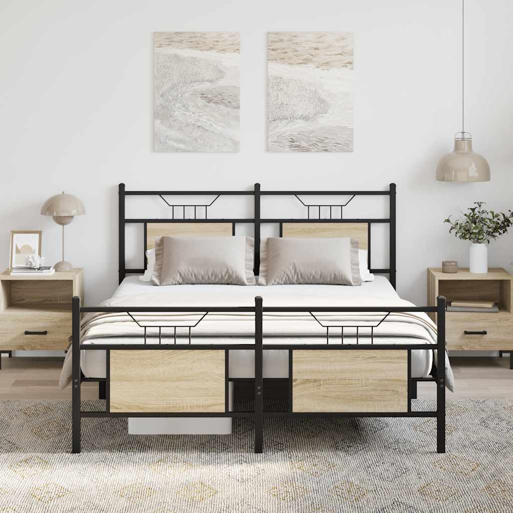 Sonoma Oak Bed Frame 140x200 cm - Engineered Wood, Mattress Excluded