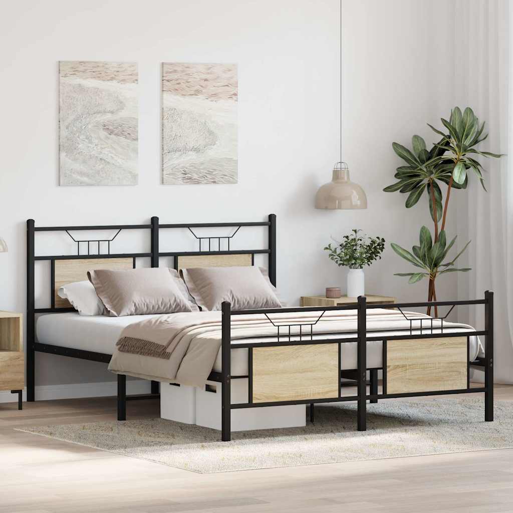 Sonoma Oak Bed Frame 140x200 cm - Engineered Wood, Mattress Excluded