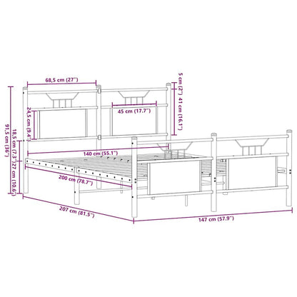 Sonoma Oak Bed Frame 140x200 cm - Engineered Wood, Mattress Excluded
