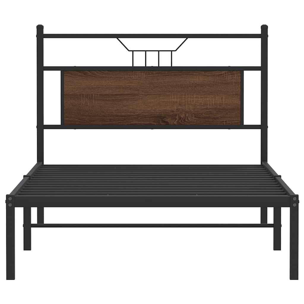 Brown Oak Bed Frame 100x190 cm - Engineered Wood, No Mattress