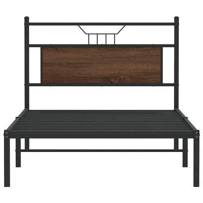 Brown Oak Bed Frame 100x190 cm - Engineered Wood, No Mattress