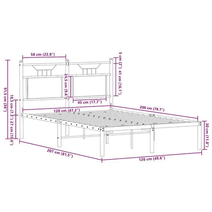 Brown Oak Engineered Wood Bed Frame 120x200 cm - No Mattress Included