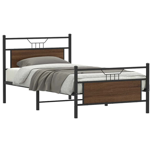 Brown Oak Bed Frame 100x190 cm - Engineered Wood, No Mattress