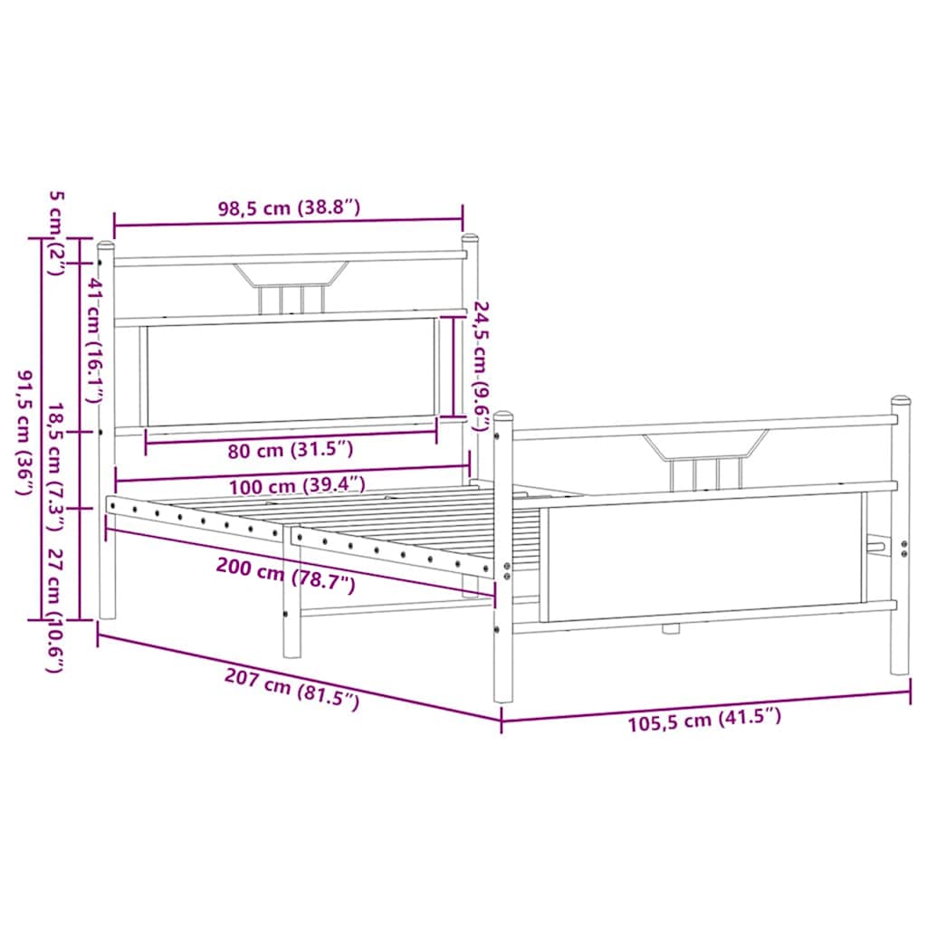 Brown Oak Engineered Wood Bed Frame 100x200 cm No Mattress