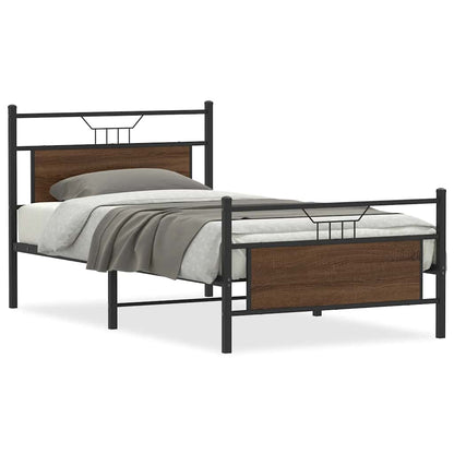 Brown Oak Engineered Wood Bed Frame 107x203 cm (No Mattress)