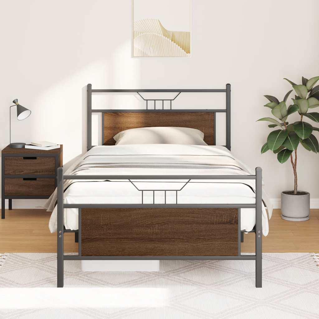 Brown Oak Engineered Wood Bed Frame 107x203 cm (No Mattress)