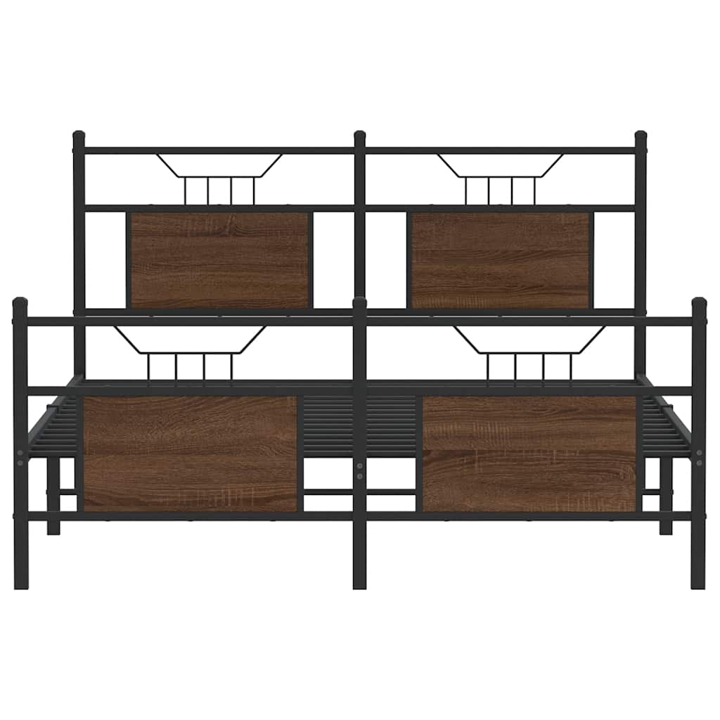 Brown Oak Engineered Wood Bed Frame 140x190 cm - No Mattress Included