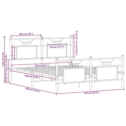 Brown Oak Engineered Wood Bed Frame 140x190 cm - No Mattress Included