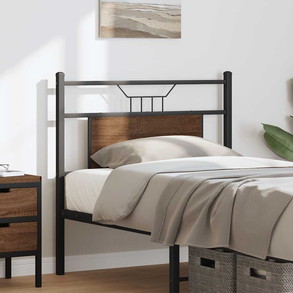 Brown Oak Headboard 90cm - Engineered Wood & Steel Design