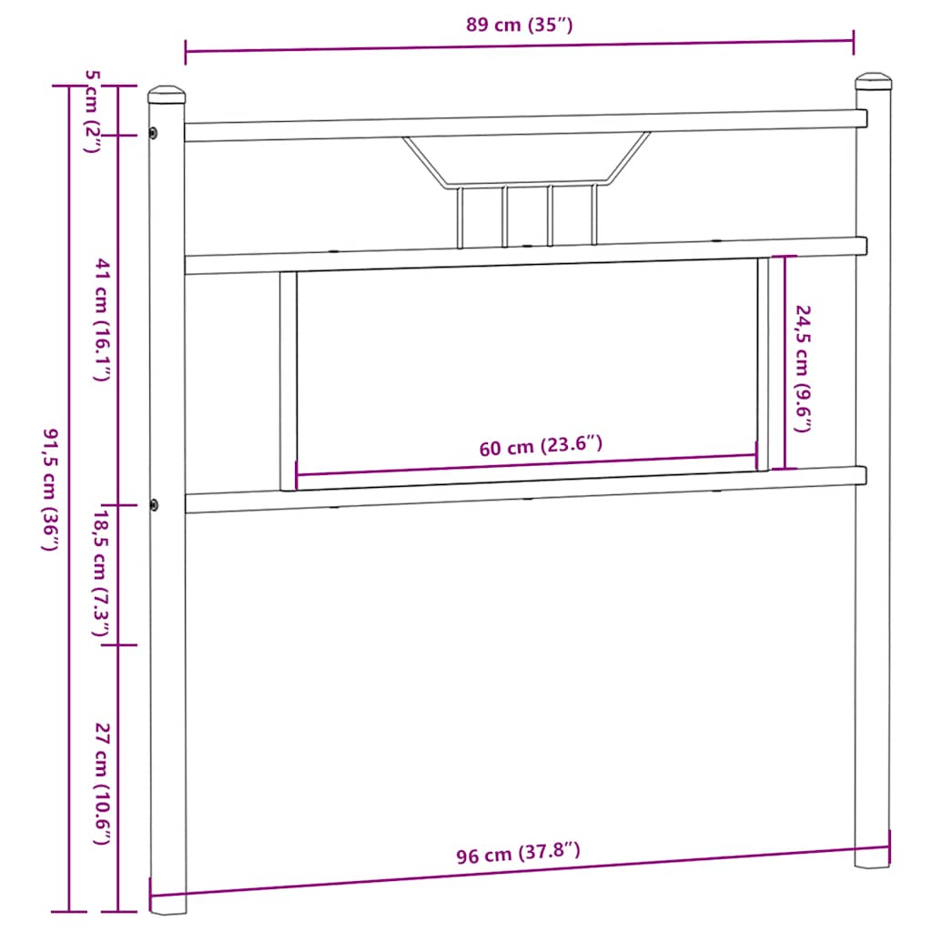 Brown Oak Headboard 90cm - Engineered Wood & Steel Design