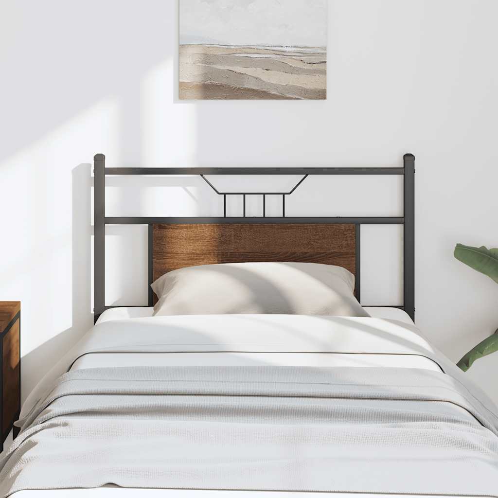 Brown Oak Headboard 90cm - Engineered Wood & Steel Design
