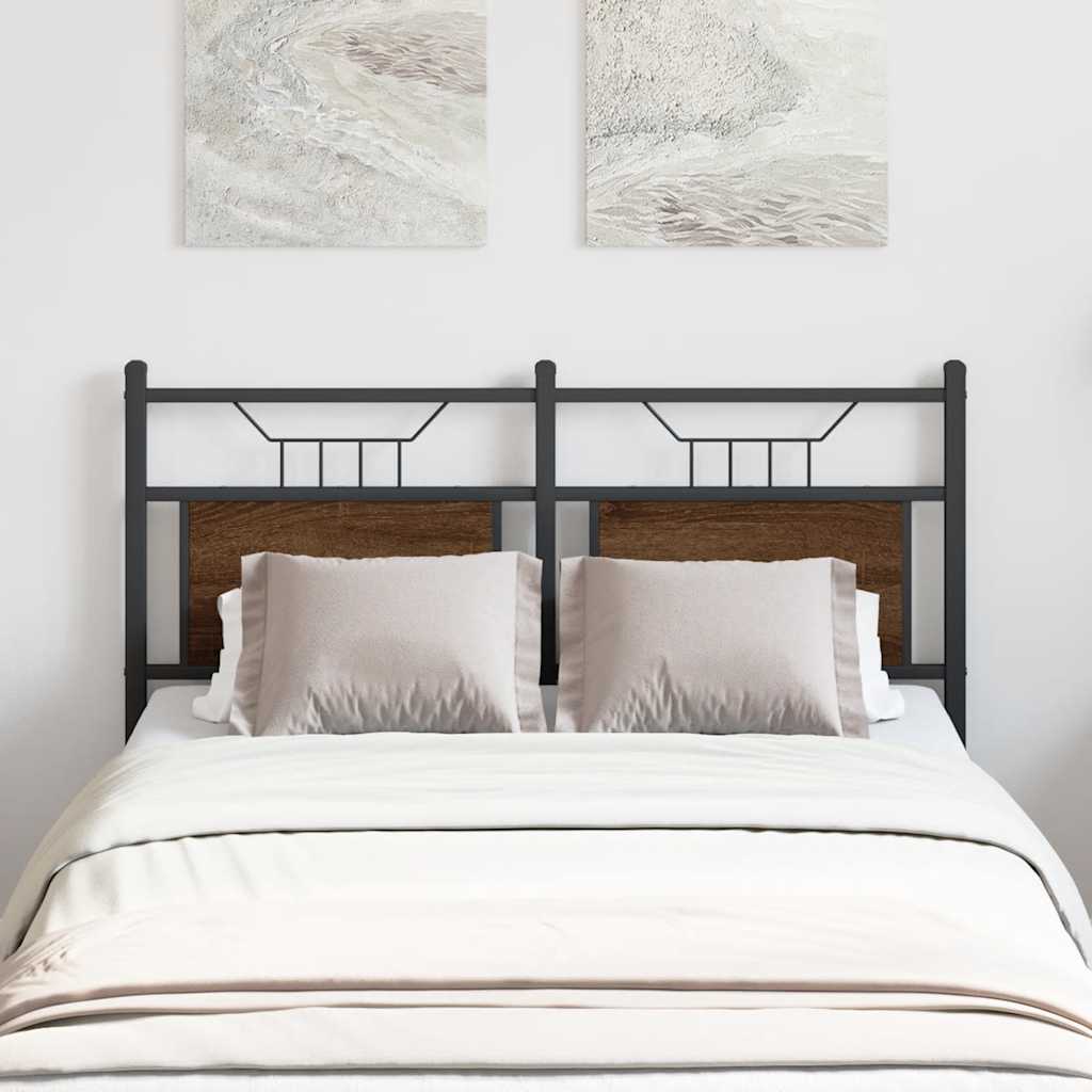 Brown Oak Headboard 120cm - Engineered Wood & Steel Elegance