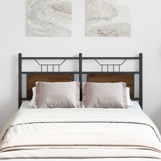 Brown Oak Headboard 120cm - Engineered Wood & Steel Elegance