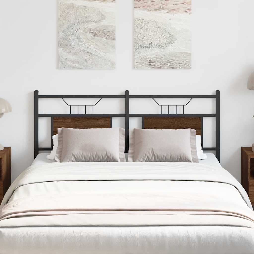 Brown Oak Headboard 137 cm - Engineered Wood & Steel Design