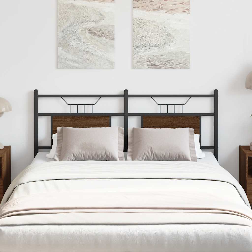 Brown Oak Headboard 150cm - Engineered Wood & Steel Design