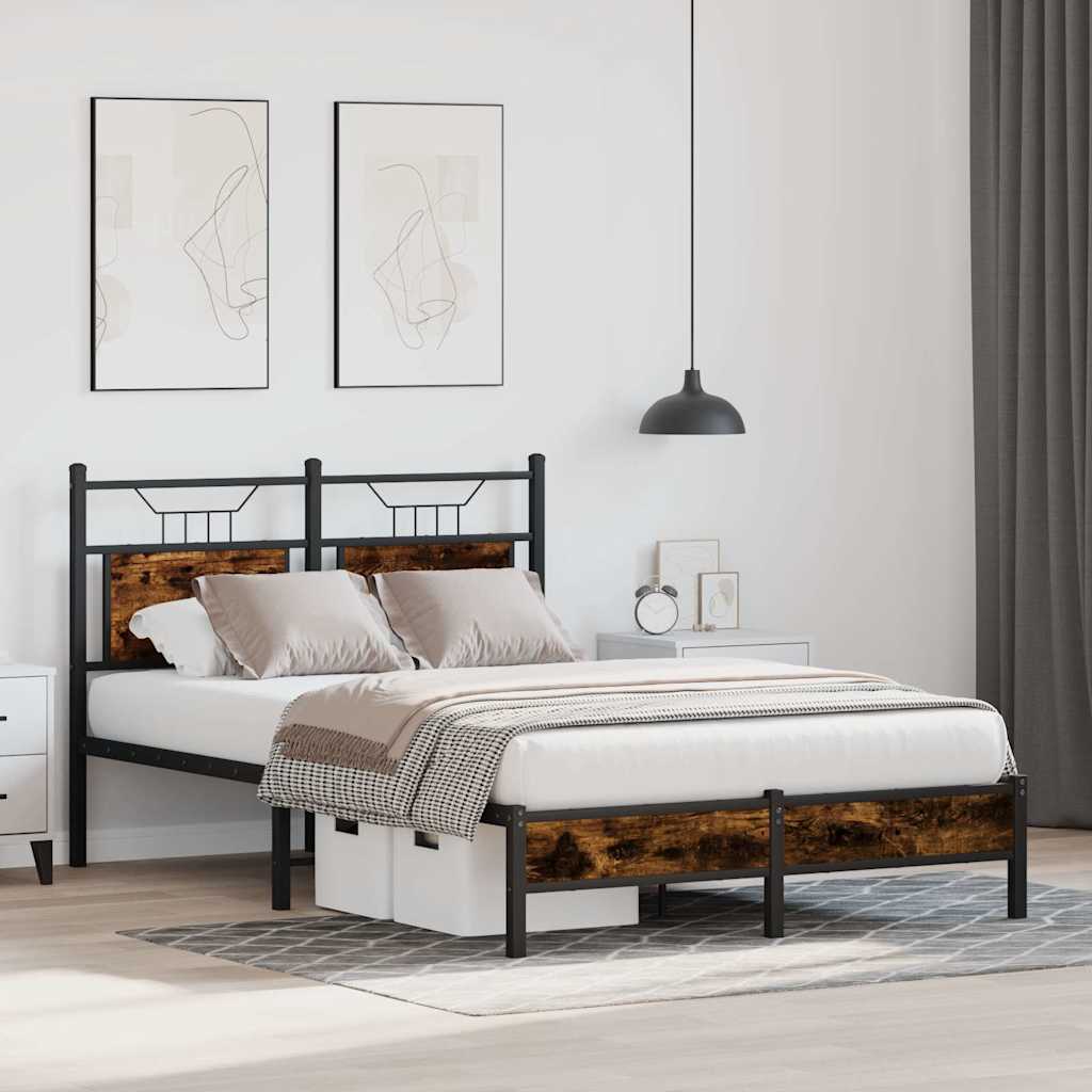 Smoked Oak 120x190 cm Small Double Bed Frame - Engineered Wood