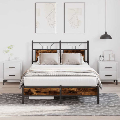 Smoked Oak 120x190 cm Small Double Bed Frame - Engineered Wood