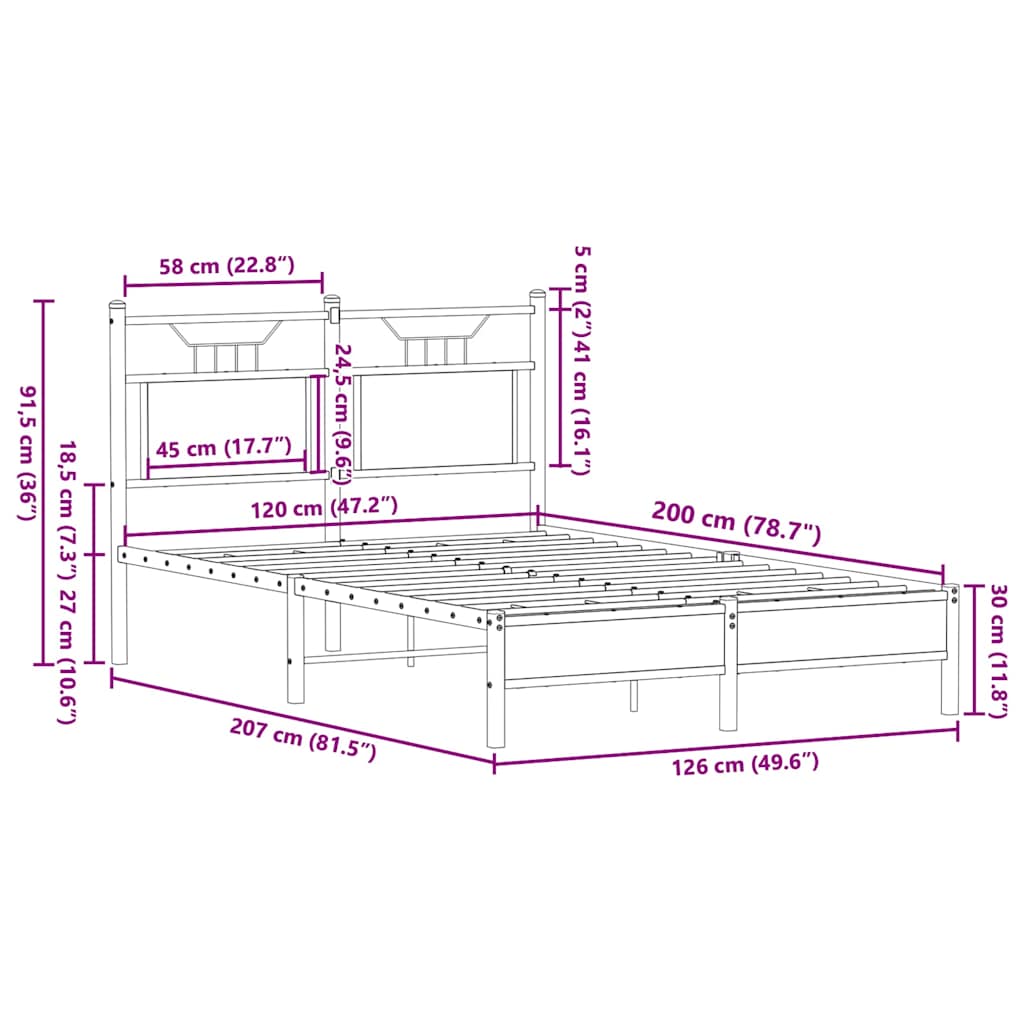 Smoked Oak Bed Frame 120x200 cm - Engineered Wood, No Mattress