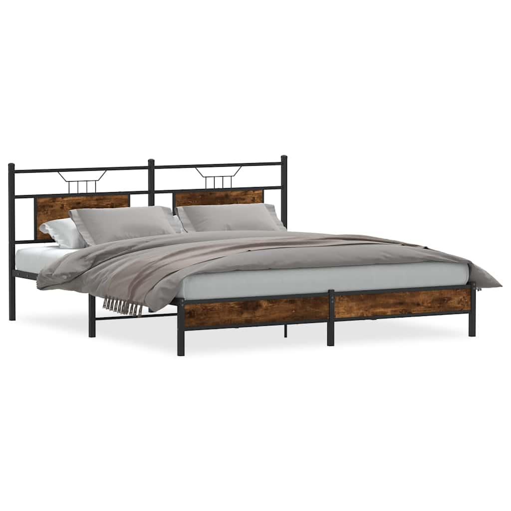Smoked Oak Bed Frame 160x200 cm - Engineered Wood, No Mattress