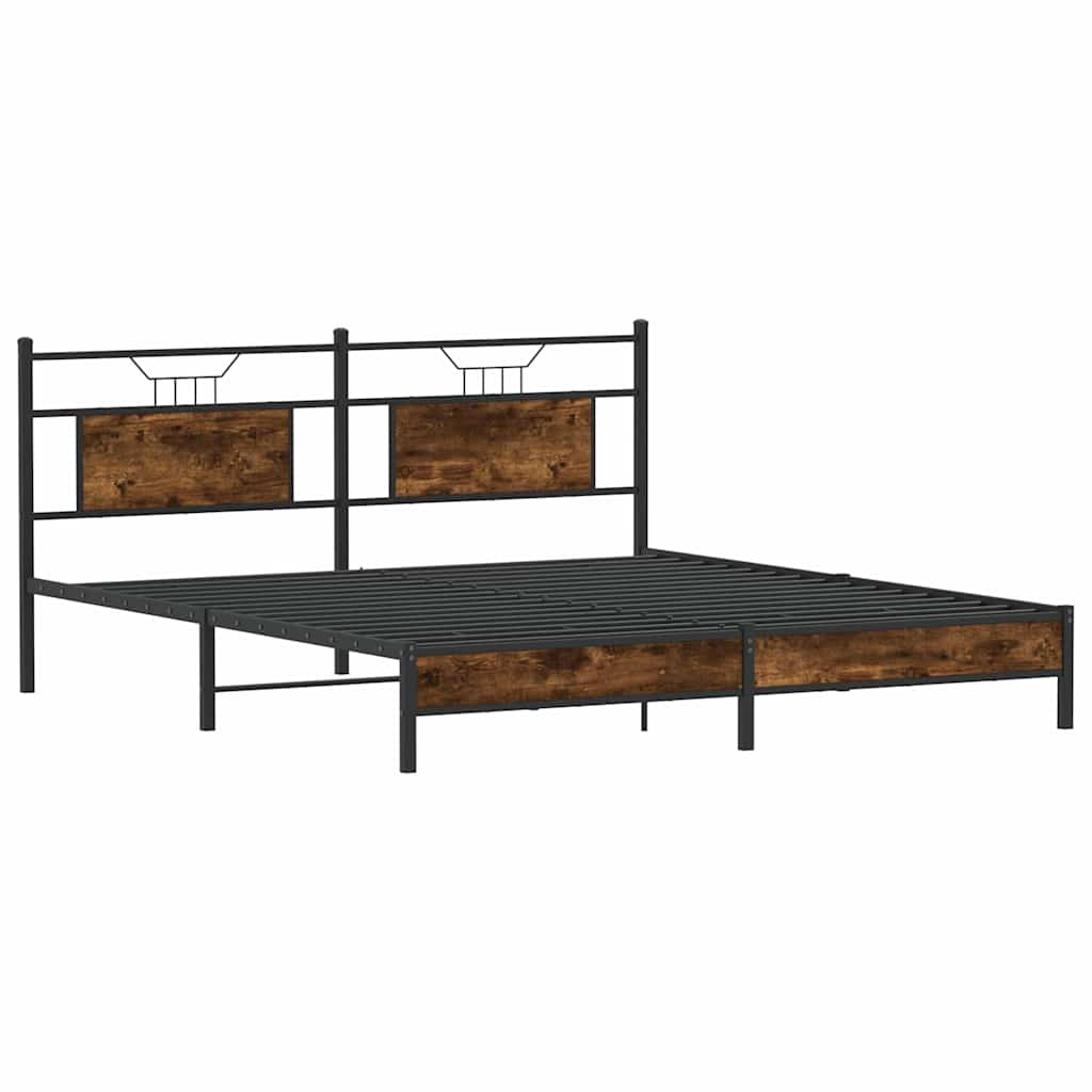 Smoked Oak Bed Frame 160x200 cm - Engineered Wood, No Mattress