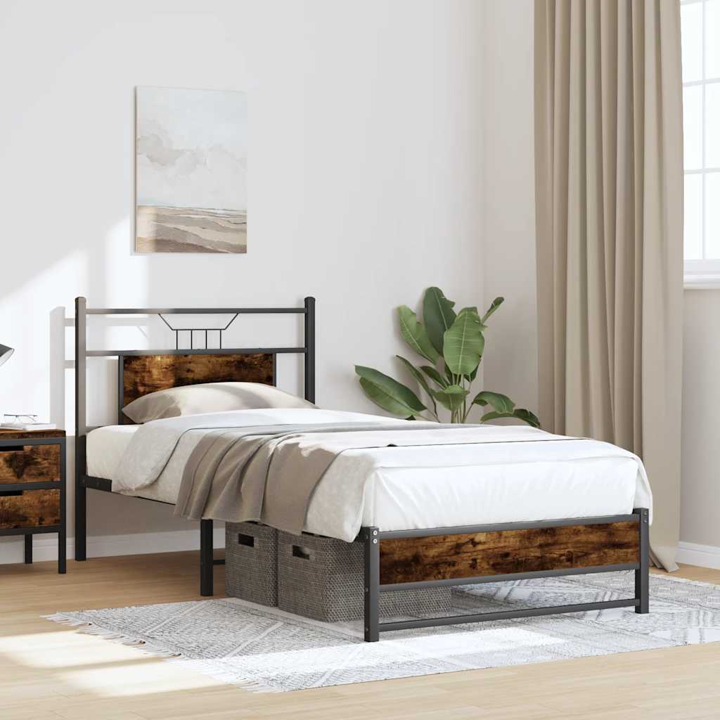 Smoked Oak Small Single Bed Frame 75x190 cm - Engineered Wood