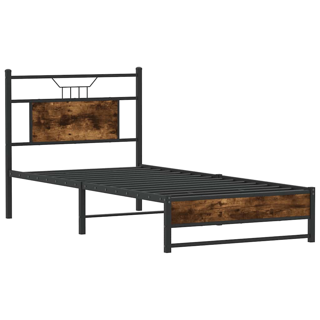 Single Bed Frame in Smoked Oak, 90x190 cm - Engineered Wood