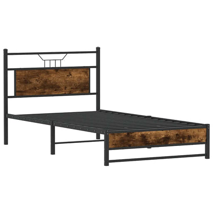 Smoked Oak Engineered Wood Bed Frame 107x203 cm - No Mattress