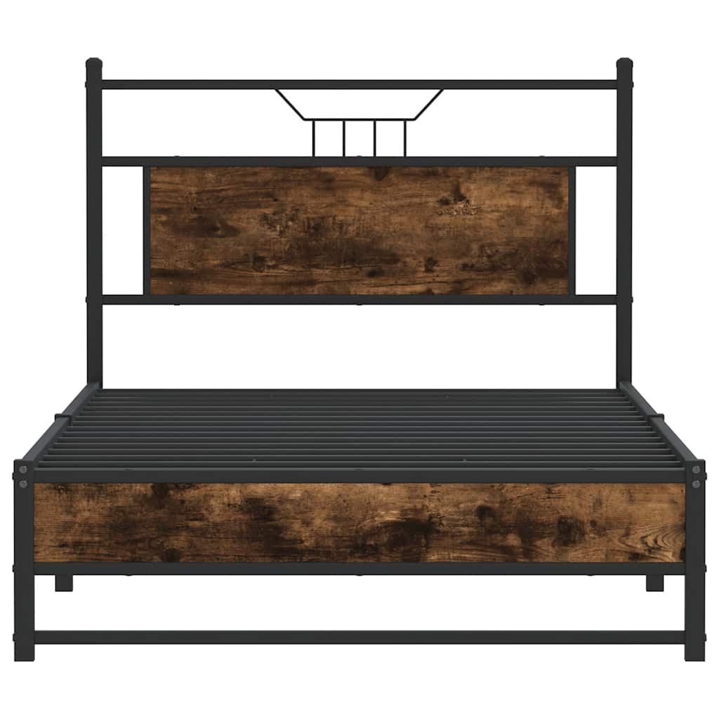 Smoked Oak Engineered Wood Bed Frame 107x203 cm - No Mattress