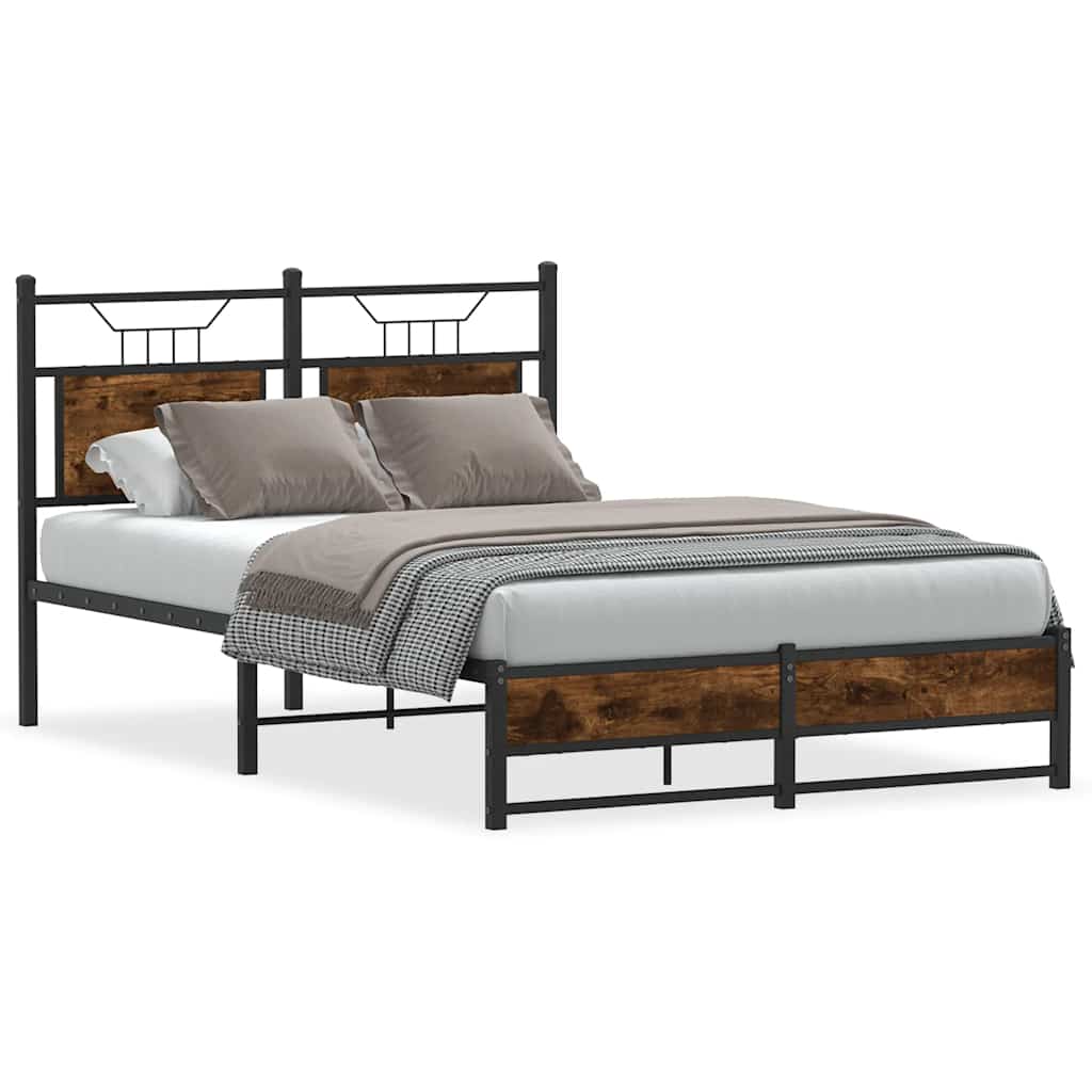 Smoked Oak Small Double Bed Frame 120x190 cm - Engineered Wood