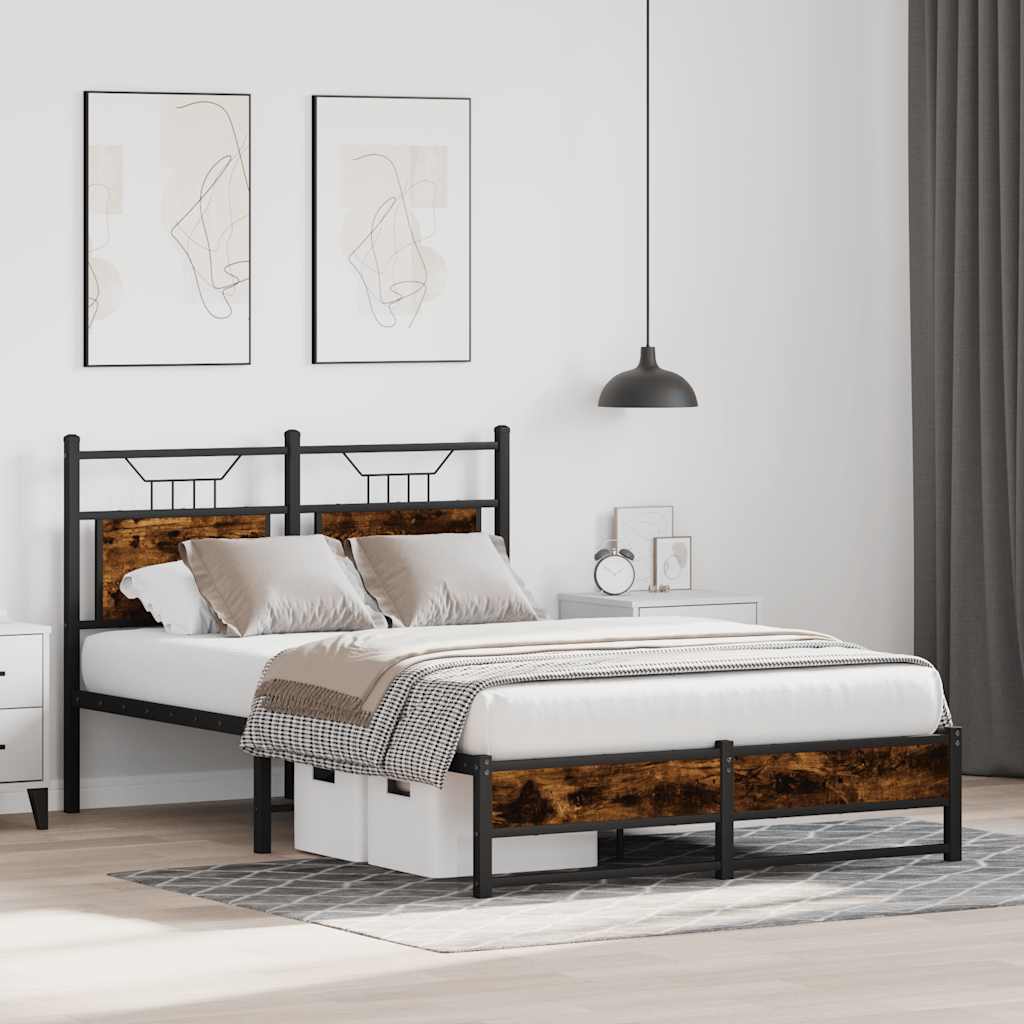 Smoked Oak Small Double Bed Frame 120x190 cm - Engineered Wood