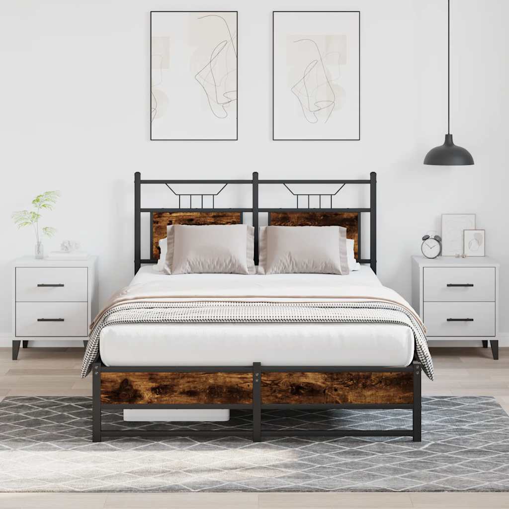 Smoked Oak Small Double Bed Frame 120x190 cm - Engineered Wood