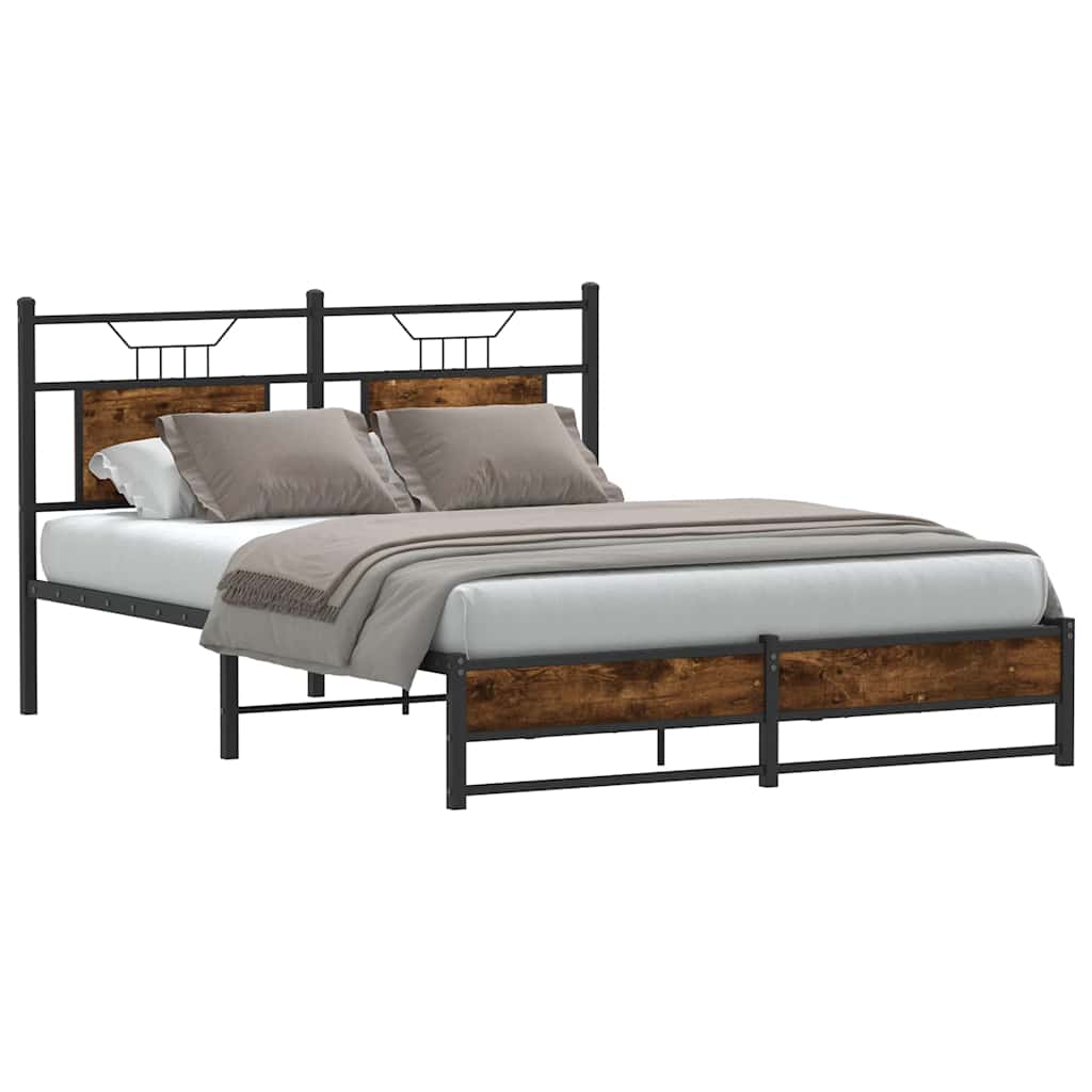 Smoked Oak Engineered Wood Bed Frame 140x190 cm (No Mattress)