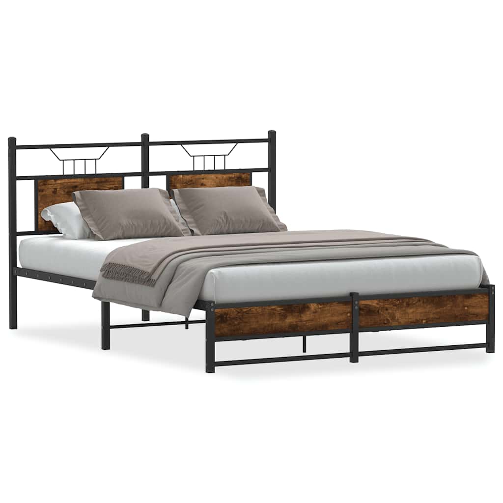 King Size Bed Frame Smoked Oak 150x200 cm - Engineered Wood
