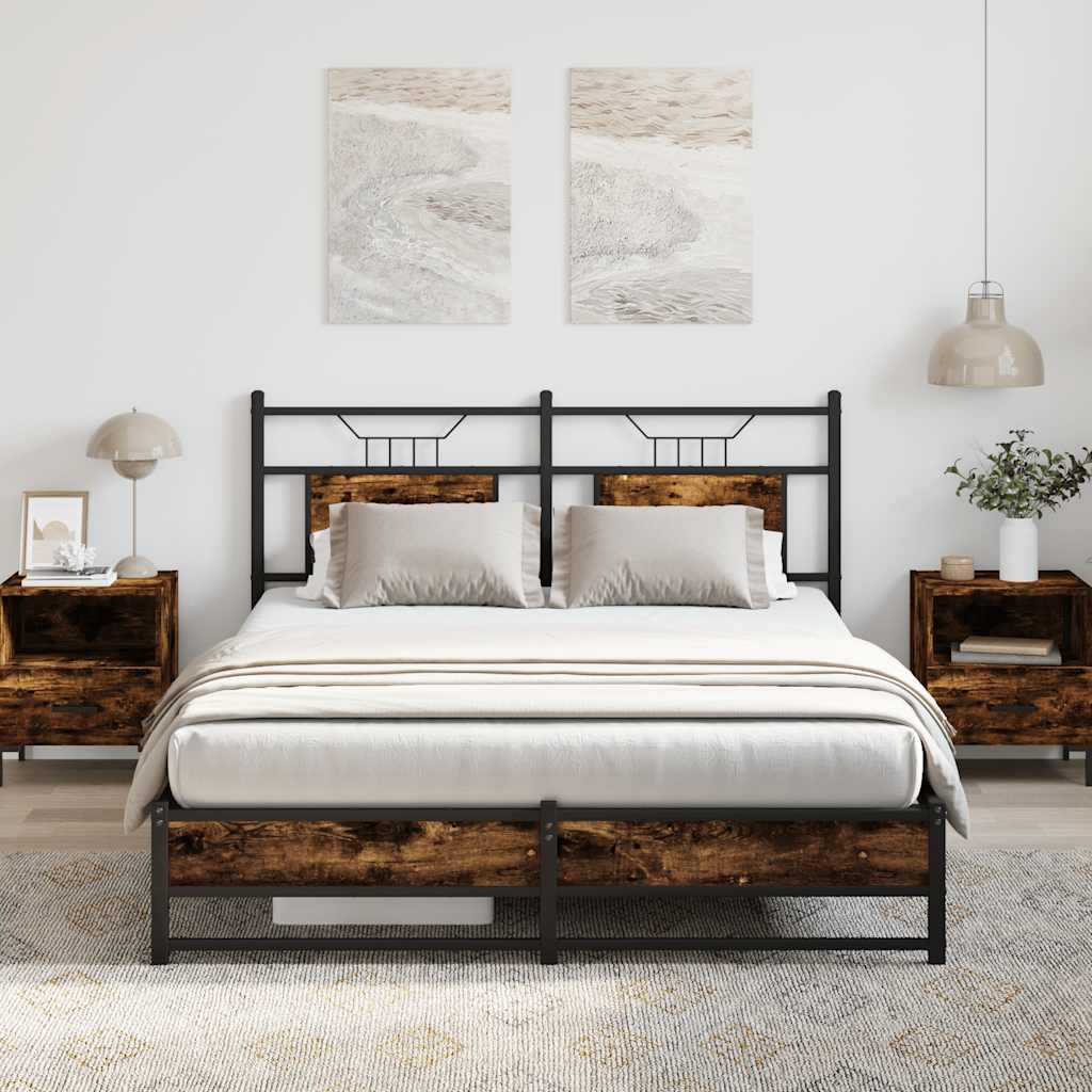 King Size Bed Frame Smoked Oak 150x200 cm - Engineered Wood
