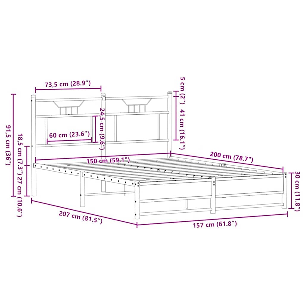 King Size Bed Frame Smoked Oak 150x200 cm - Engineered Wood