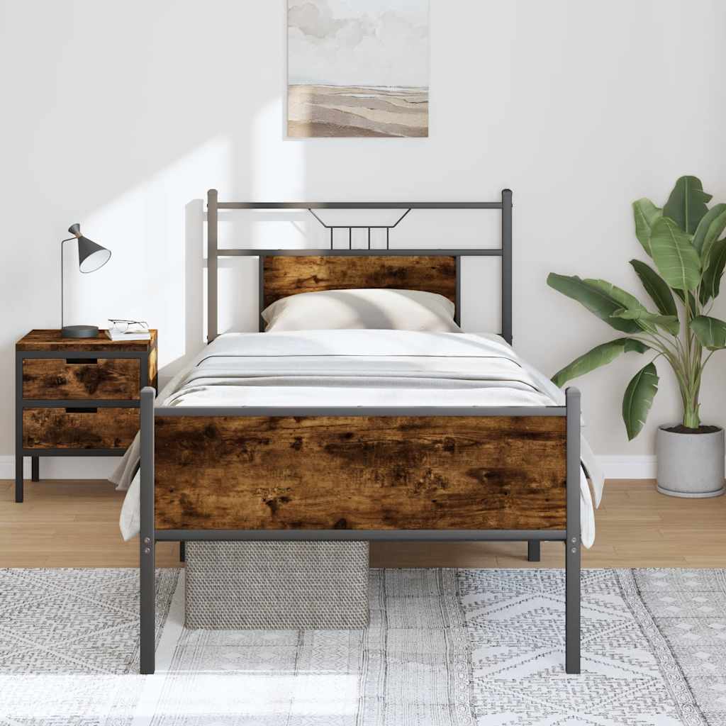 Smoked Oak Single Bed Frame 90x190 cm - Engineered Wood