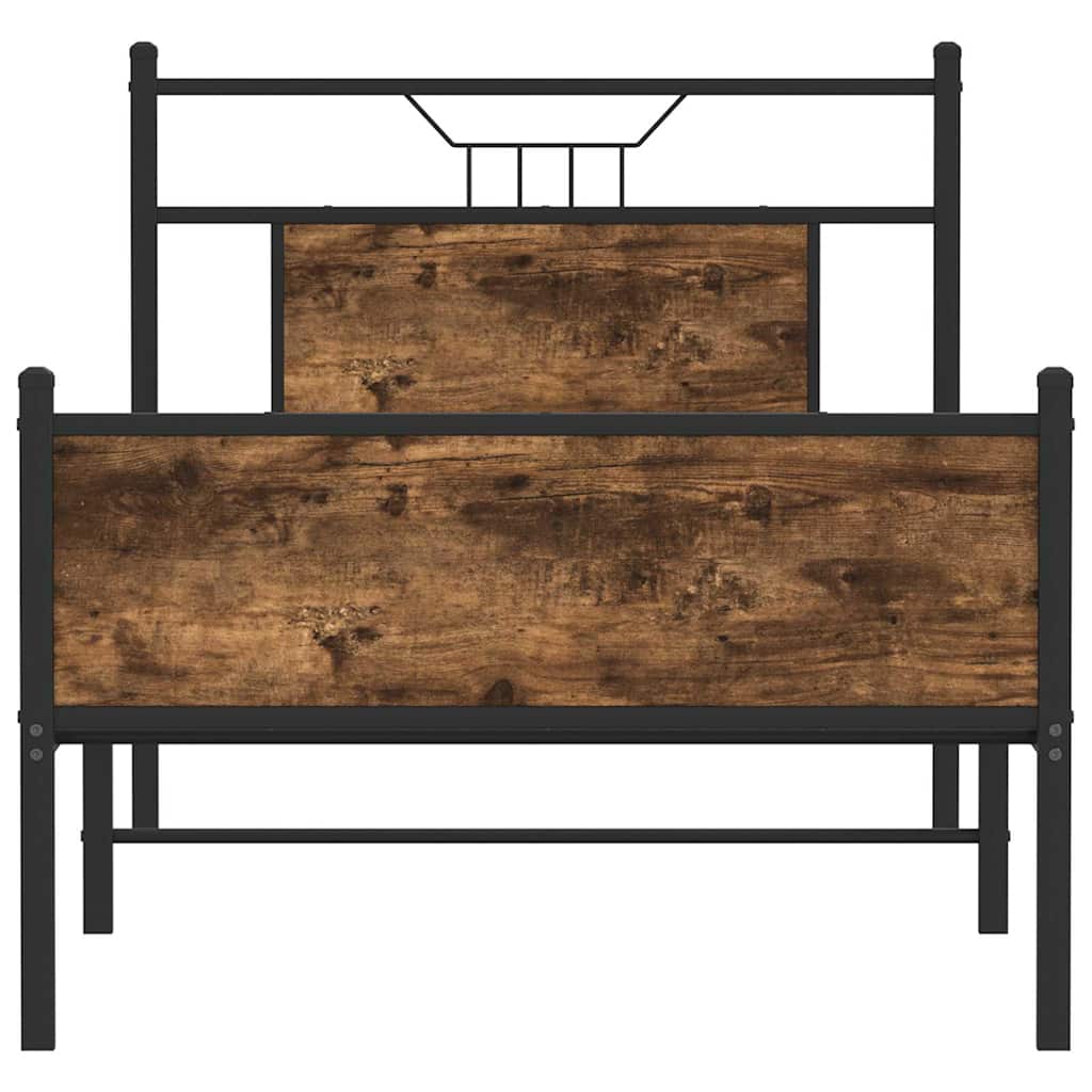 Smoked Oak Single Bed Frame 90x190 cm - Engineered Wood