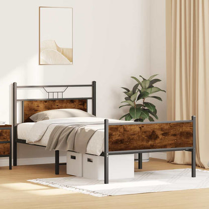 Smoked Oak Bed Frame 107x203 cm - Engineered Wood, No Mattress