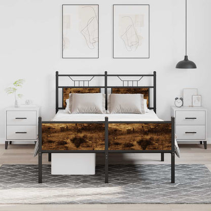 Smoked Oak Small Double Bed Frame 120x190 cm - Engineered Wood
