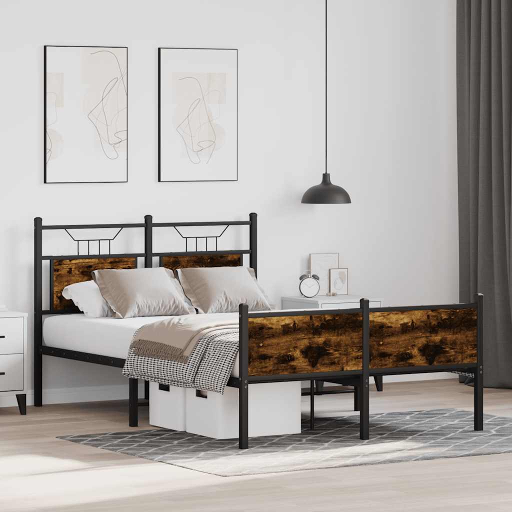 Smoked Oak Small Double Bed Frame 120x190 cm - Engineered Wood