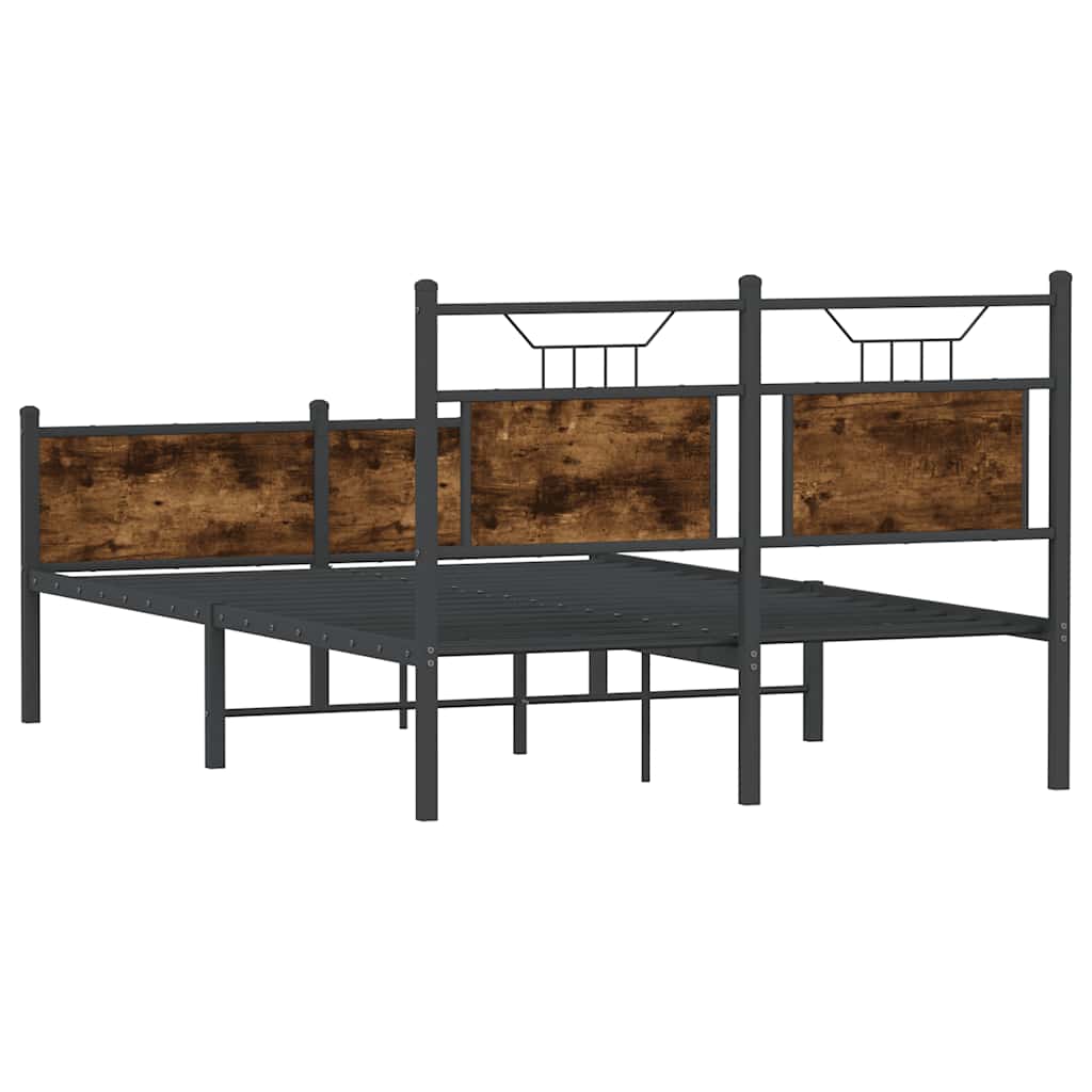 Smoked Oak Small Double Bed Frame 120x190 cm - Engineered Wood