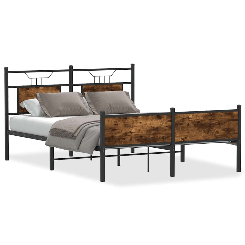 Smoked Oak Engineered Wood Bed Frame 140x200 cm - No Mattress